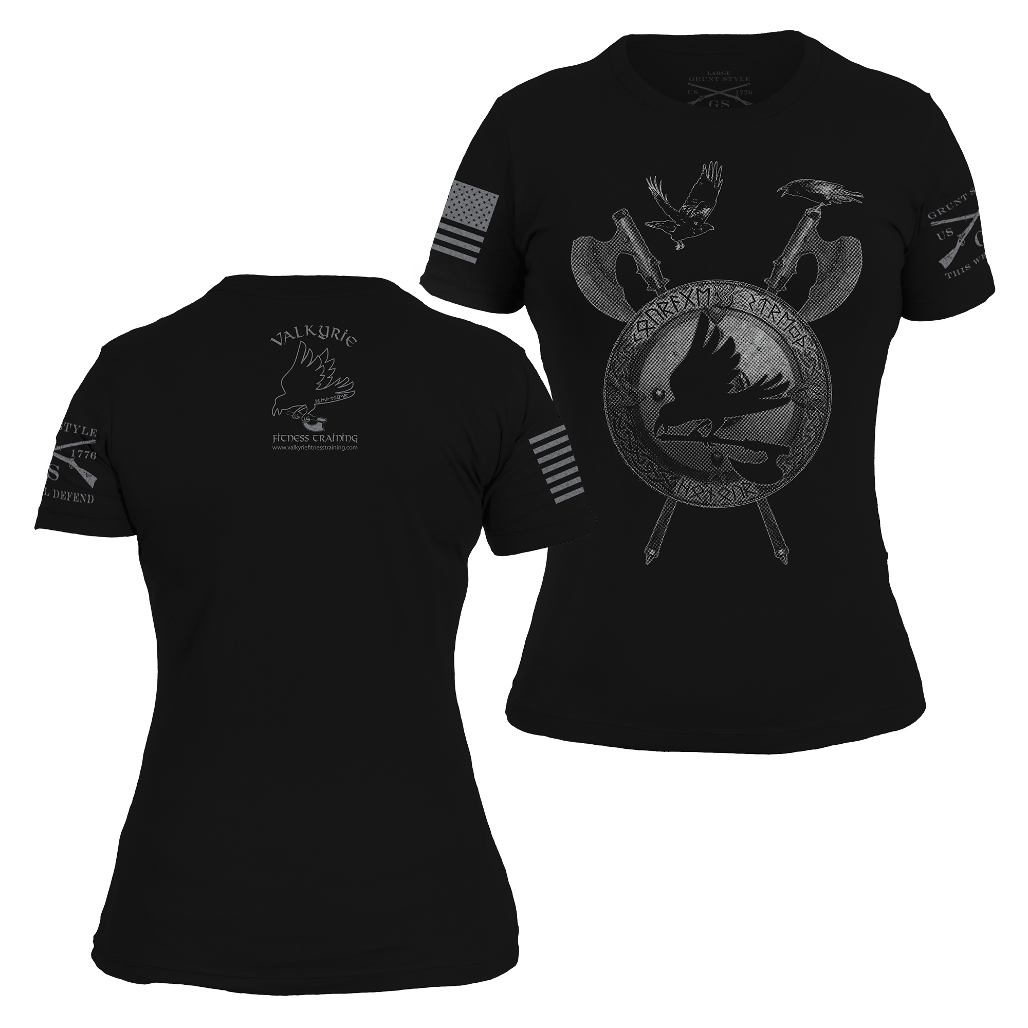 Gruntstyle t-shirt – Valkyrie Fitness Training – Black – Women